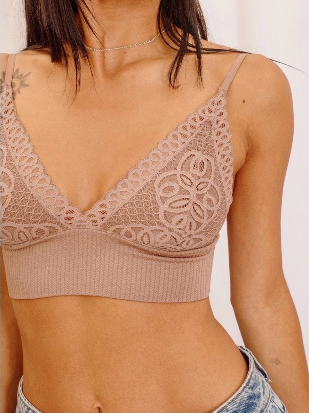 Wireless Lace Bralette in Taupe - Women Intimates